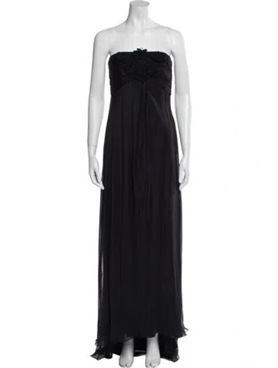Pre-owned Carmen Marc Valvo Silk Long Dress In Black