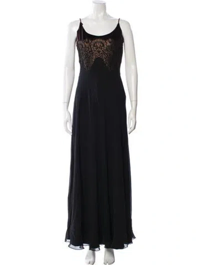 Pre-owned Carmen Marc Valvo Silk Long Dress In Black