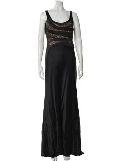 Pre-owned Carmen Marc Valvo Silk Long Dress In Black
