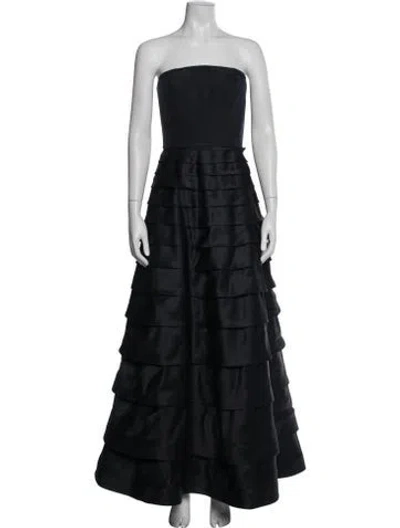 Pre-owned Carmen Marc Valvo Silk Long Dress In Black