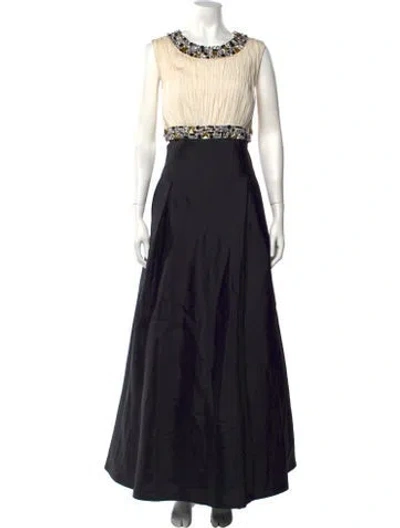 Pre-owned Carmen Marc Valvo Silk Long Dress In Black