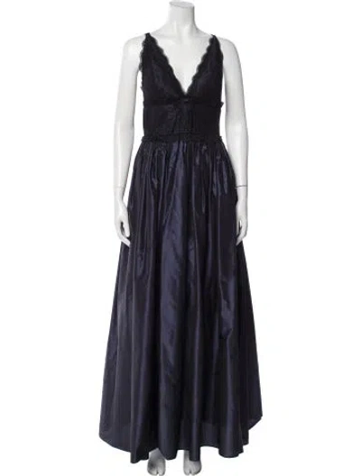 Pre-owned Carmen Marc Valvo Silk Long Dress In Blue