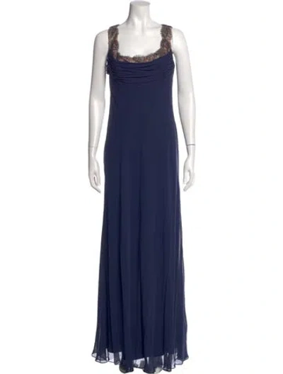 Pre-owned Carmen Marc Valvo Silk Long Dress In Blue