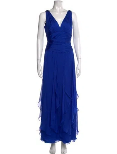 Pre-owned Carmen Marc Valvo Silk Long Dress In Blue