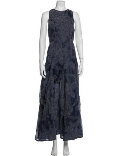 Pre-owned Carmen Marc Valvo Silk Long Dress In Blue