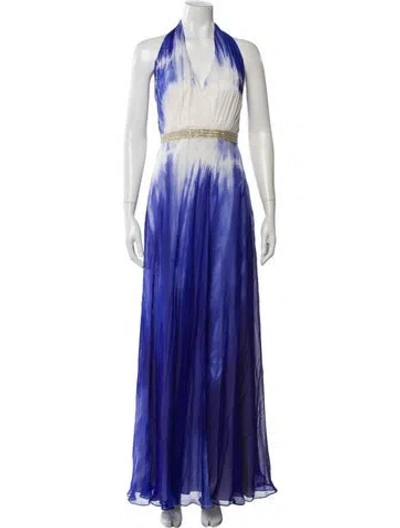 Pre-owned Carmen Marc Valvo Silk Long Dress In Multi