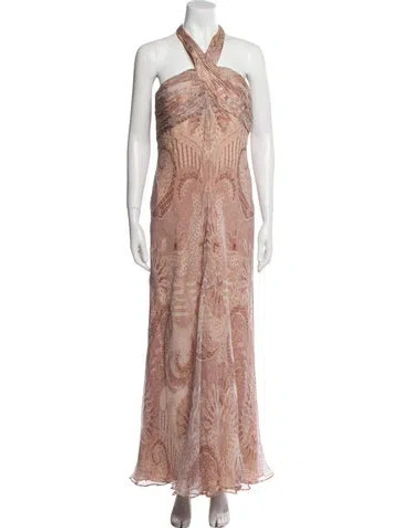 Pre-owned Carmen Marc Valvo Silk Long Dress In Pink