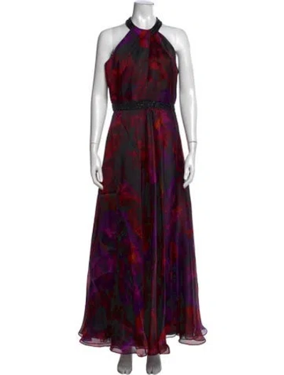 Pre-owned Carmen Marc Valvo Silk Long Dress In Purple