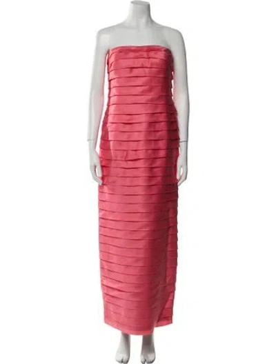 Pre-owned Carmen Marc Valvo Silk Long Dress In Red