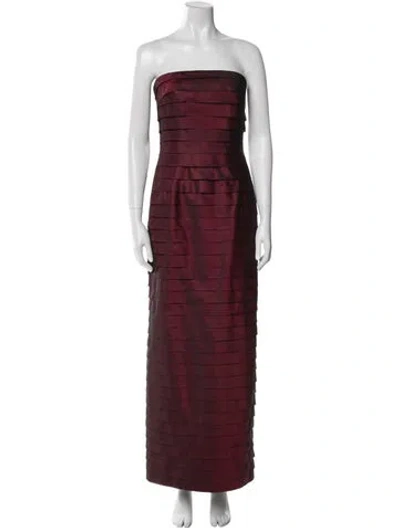 Pre-owned Carmen Marc Valvo Silk Long Dress In Red