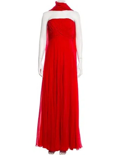 Pre-owned Carmen Marc Valvo Silk Long Dress In Red