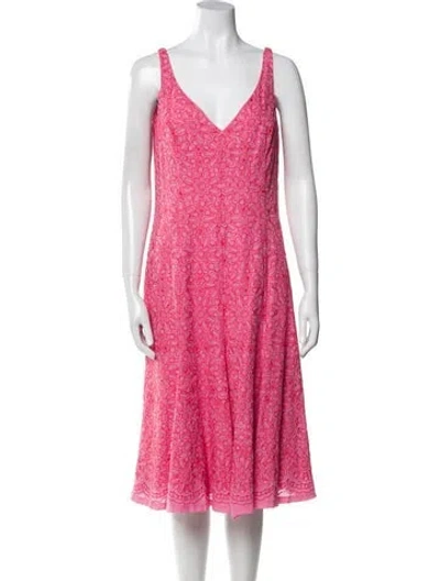 Pre-owned Carmen Marc Valvo Silk Midi Length Dress In Pink