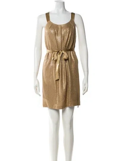 Pre-owned Carmen Marc Valvo Silk Mini Dress In Gold