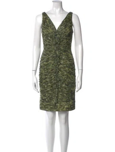 Pre-owned Carmen Marc Valvo Silk Mini Dress In Green