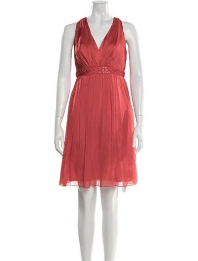 Pre-owned Carmen Marc Valvo Silk Mini Dress In Red