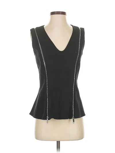 Pre-owned Carmen Marc Valvo Sleeveless Top Black Plunge Neckline Tops