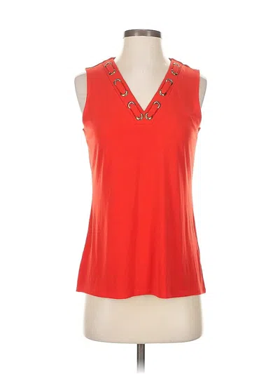 Pre-owned Carmen Marc Valvo Sleeveless Top Red V Neck Tops