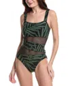 Carmen Marc Valvo Spliced Square Neckline One-piece In Green