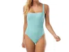 Carmen Marc Valvo Square Neck Twist Back One Piece Swimsuit In Pistachio In White