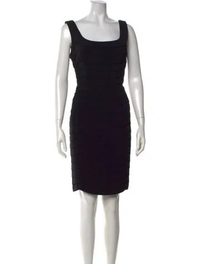 Pre-owned Carmen Marc Valvo Square Neckline Knee-length Dress In Black