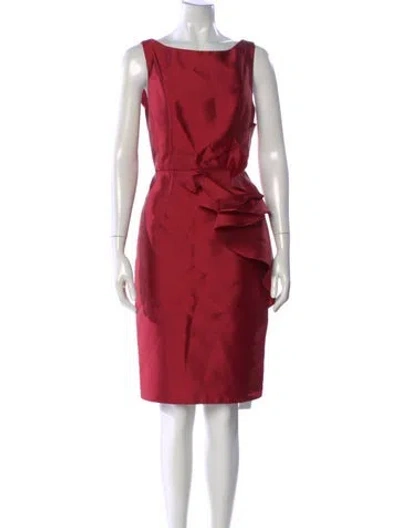 Pre-owned Carmen Marc Valvo Square Neckline Knee-length Dress In Red
