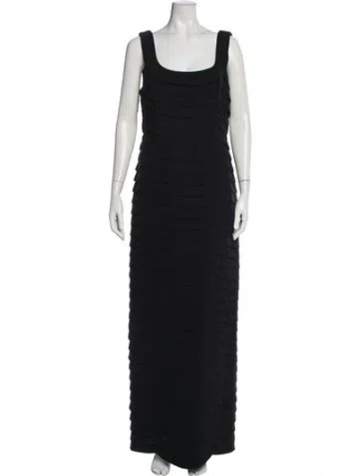 Pre-owned Carmen Marc Valvo Square Neckline Long Dress In Black