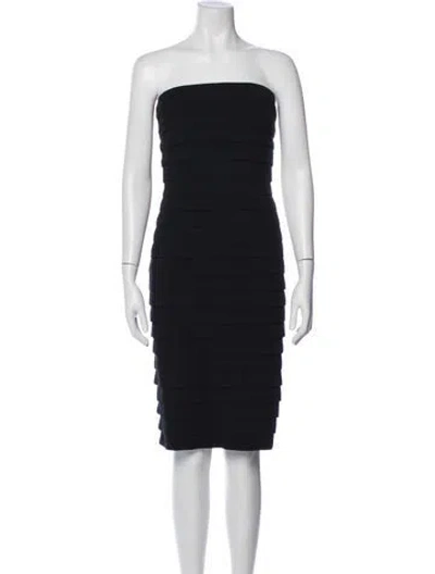 Pre-owned Carmen Marc Valvo Strapless Knee-length Dress In Black
