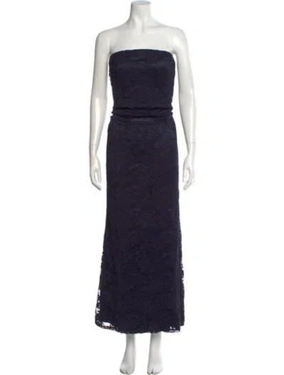 Pre-owned Carmen Marc Valvo Strapless Long Dress In Blue