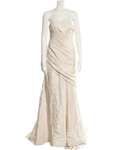 Pre-owned Carmen Marc Valvo Strapless Long Dress In Neutral