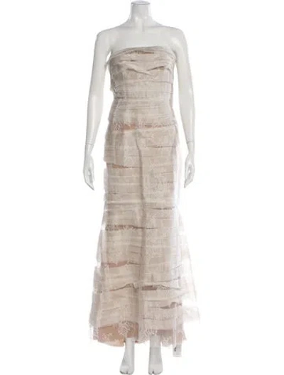 Pre-owned Carmen Marc Valvo Strapless Long Dress In Neutral