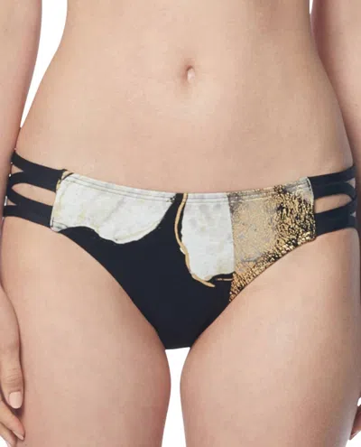 Carmen Marc Valvo Strappy Full Coverage Bikini Bottom In Cmv Gilded Garden Black In Multi