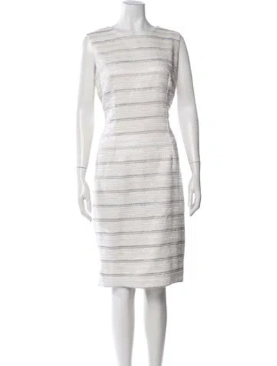 Pre-owned Carmen Marc Valvo Striped Knee-length Dress In White