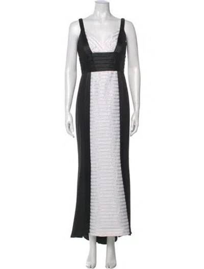Pre-owned Carmen Marc Valvo Striped Long Dress In Black