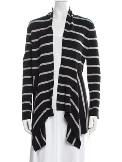Pre-owned Carmen Marc Valvo Striped Open Front Sweater In Black