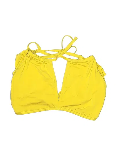 Pre-owned Carmen Marc Valvo Swimwear Swimsuit Top Yellow Color Block Pattern Halter Neckline Swimwear