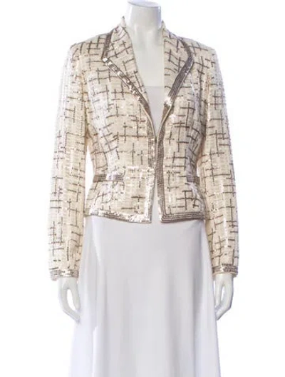 Pre-owned Carmen Marc Valvo Tweed Pattern Blazer In Neutral