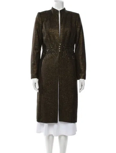 Pre-owned Carmen Marc Valvo Tweed Pattern Coat In Green/metallic