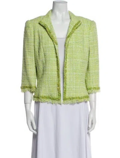 Pre-owned Carmen Marc Valvo Tweed Pattern Evening Jacket In Green