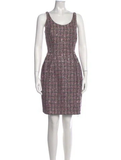 Pre-owned Carmen Marc Valvo Tweed Pattern Mini Dress In Purple