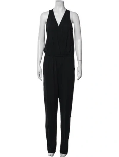 Pre-owned Carmen Marc Valvo V-neck Jumpsuit In Black