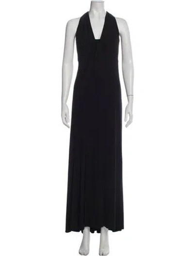 Pre-owned Carmen Marc Valvo V-neck Long Dress In Blue