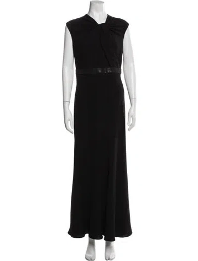 Pre-owned Carmen Marc Valvo V-neck Long Dress In Blue