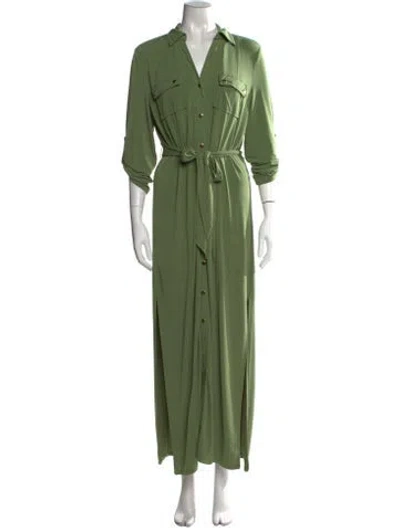 Pre-owned Carmen Marc Valvo V-neck Long Dress W/ Tags In Green
