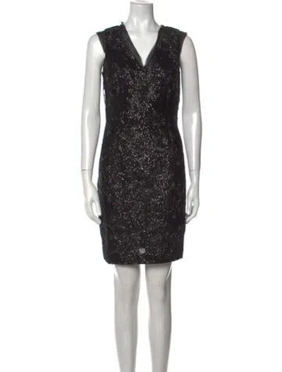 Pre-owned Carmen Marc Valvo V-neck Mini Dress In Black