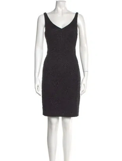 Pre-owned Carmen Marc Valvo V-neck Mini Dress In Black