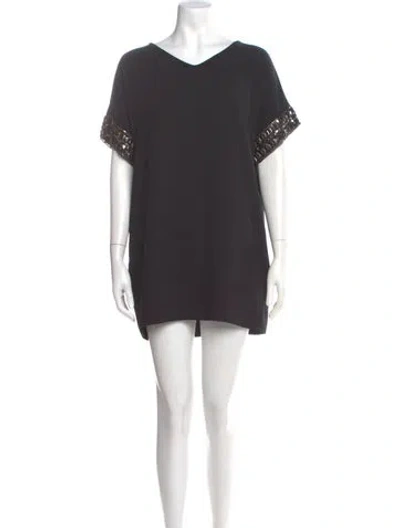 Pre-owned Carmen Marc Valvo V-neck Mini Dress In Black