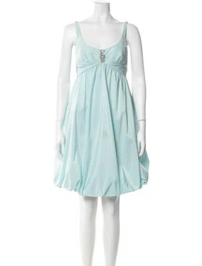 Pre-owned Carmen Marc Valvo V-neck Mini Dress In Blue