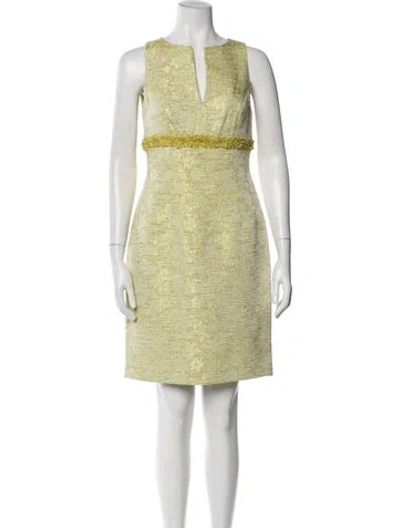 Pre-owned Carmen Marc Valvo V-neck Mini Dress In Green