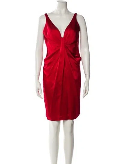 Pre-owned Carmen Marc Valvo V-neck Mini Dress In Red