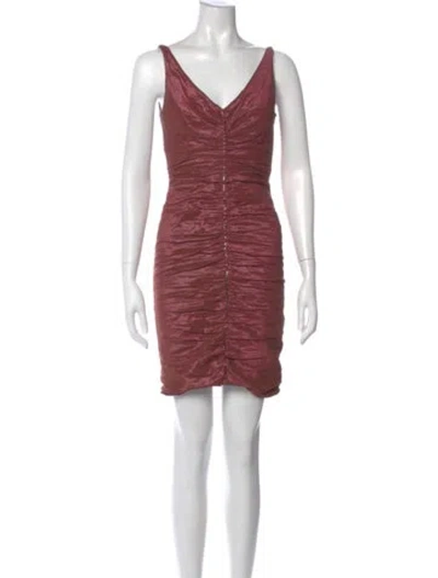 Pre-owned Carmen Marc Valvo V-neck Mini Dress In Red